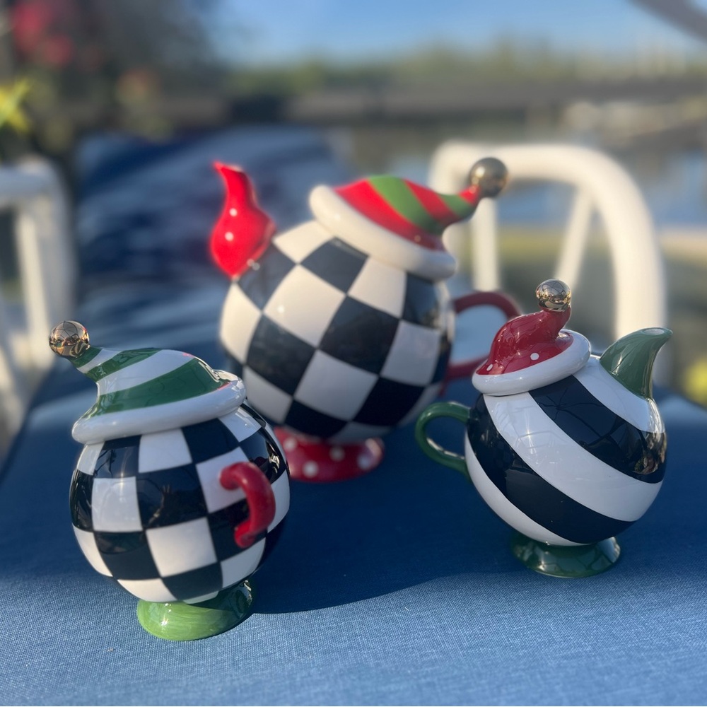 Mackenzie Childs Granny Kitsch Tipsy Teapot Set